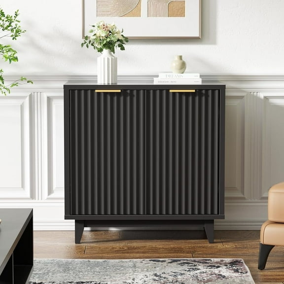 VEANERWOOD Fluted Cabinet with Storage, 2 Doors Sideboard Buffet Cabinet Modern Accent Cabinet