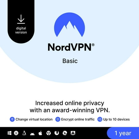 NordVPN Basic 1-Year Subscription 10 Devices (Digital Download)