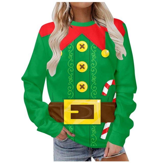 WEAIXIMIUNG Robe Chandail en Molleton Manches Courtes en Velours de Noël pour Femmes Mignon Col Rond Pull avec Imprimé Mode Vacances Sans Capuche