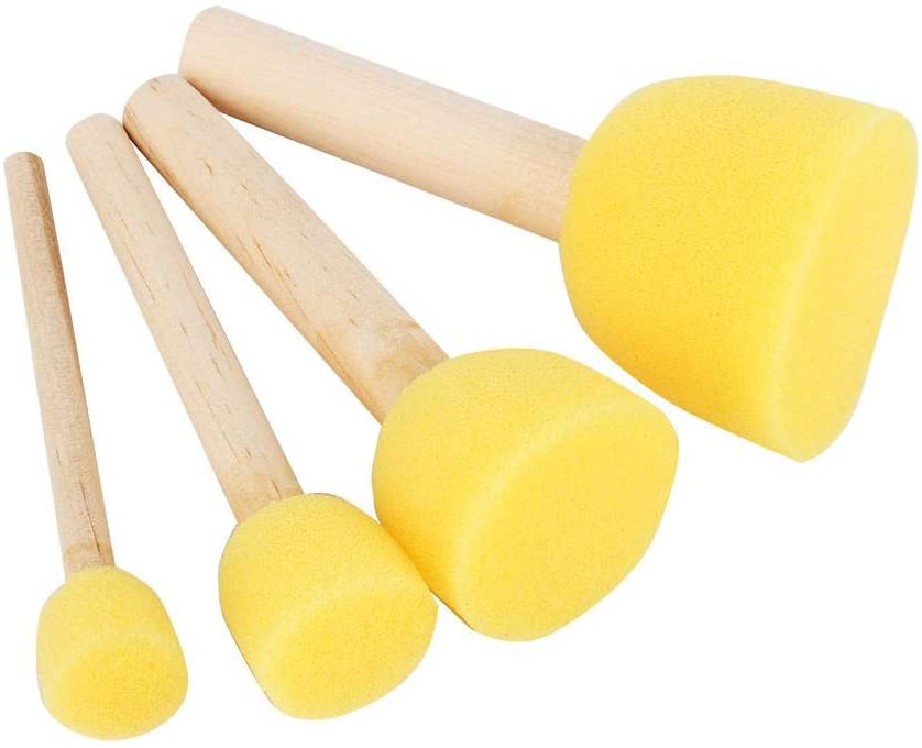4Pcs Round Stencil Sponge Wooden Handle Foam Sponge Paint Brush