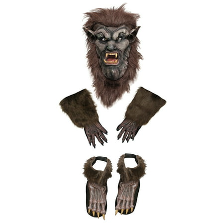 Werewolf Mask Gloves Feet Brown Costume Set Halloween Accessory Set