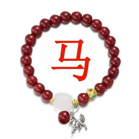 GKNET Men 8mm Good Luck Beads 12 Zodiac Signs Animal Dog Bracelets Bangle Jewellery-Horse