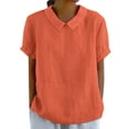 thumbnail image 2 of Tittly Womens Shirts Short Sleeve Shirts Women's Summer Solid Color Cotton And Linen Top Tshirts Shirts Workout Shirts Orange M, 2 of 8