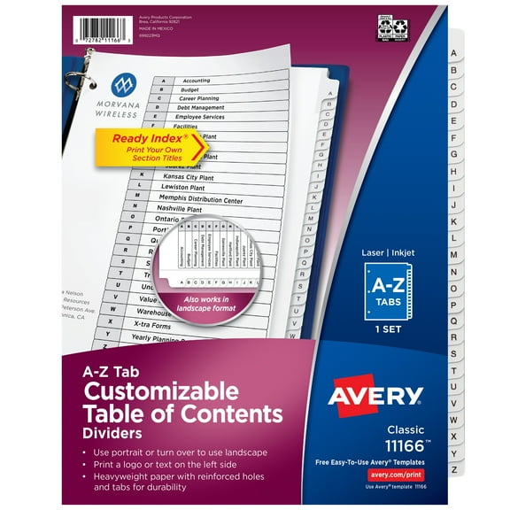 Avery Extra-Wide Dividers, 26 Tabs, Ready Index (11166)
