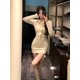 thumbnail image 3 of Vestido corto de fiesta de Color puro para mujer, ceñido minivestido de punto, elegante, de una pieza, moda coreana, diseño ajustado, primavera 2023, 3 of 3