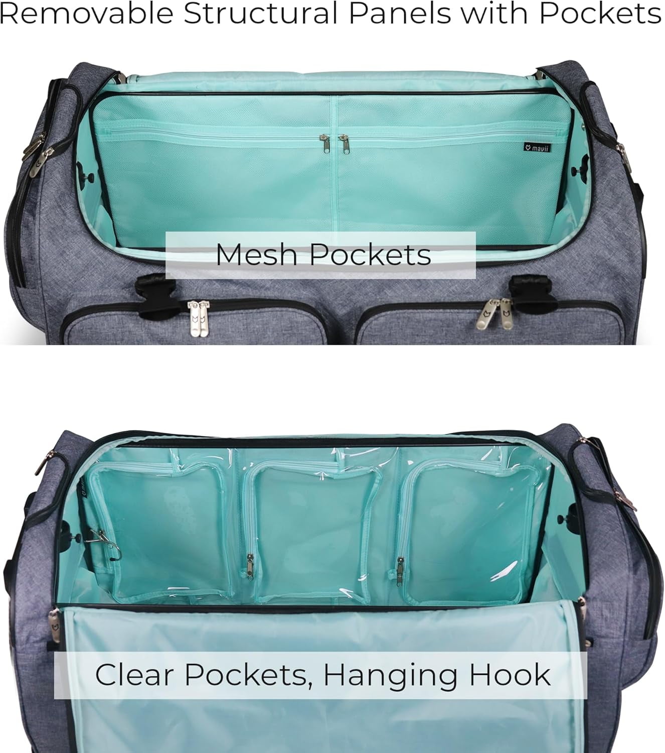 Mavii New Deluxe Dance Bag with Garment Rack - 28" Costume Rack Duffel with Accessory Pocket Panels, Lightweight Aluminum Garment Rack