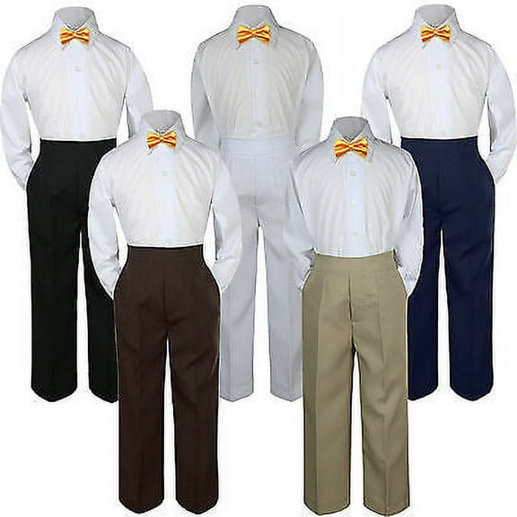3pc Yellow Bow Tie Suit Shirt Pants Set Baby Boy Toddler Kid Uniform S-7