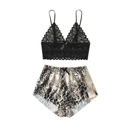 

Womens Lingerie Sets Clearance Lace Bib Pants Coverall Split Type Undershirts Set Bandeau Bra With Support Black Xxl