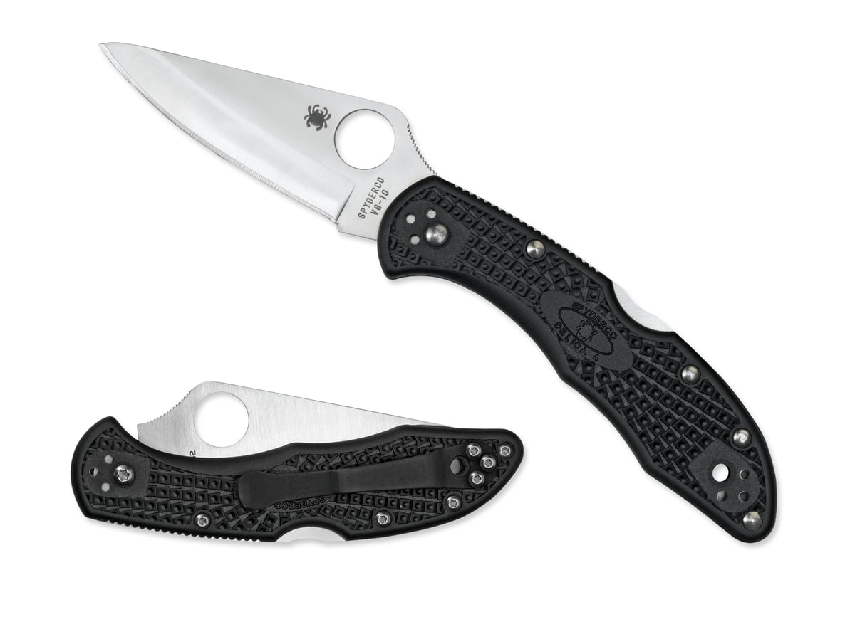 Spyderco Delica 4 Folding Knife 2-7/8" VG10 Satin Plain Blade, Black FRN Handles, Lockback - C11PBK