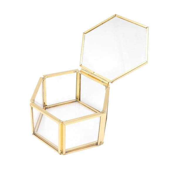 WRISTBIQUE 1Set Tiny Trinket Box for Jewelry Storage Organizer Gold Transparent Hexagonal