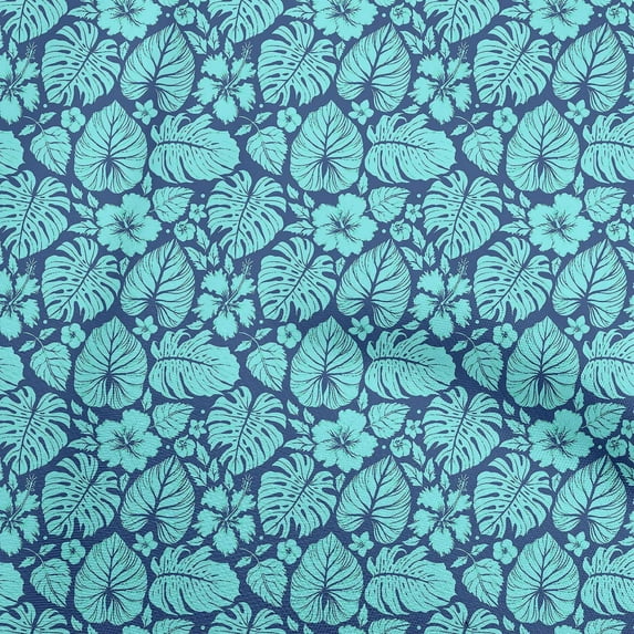 oneOone Viscose Jersey Royal Blue Fabric Leaves Sewing Craft Projects Fabric Prints By Yard 60 Inch Wide-YZ