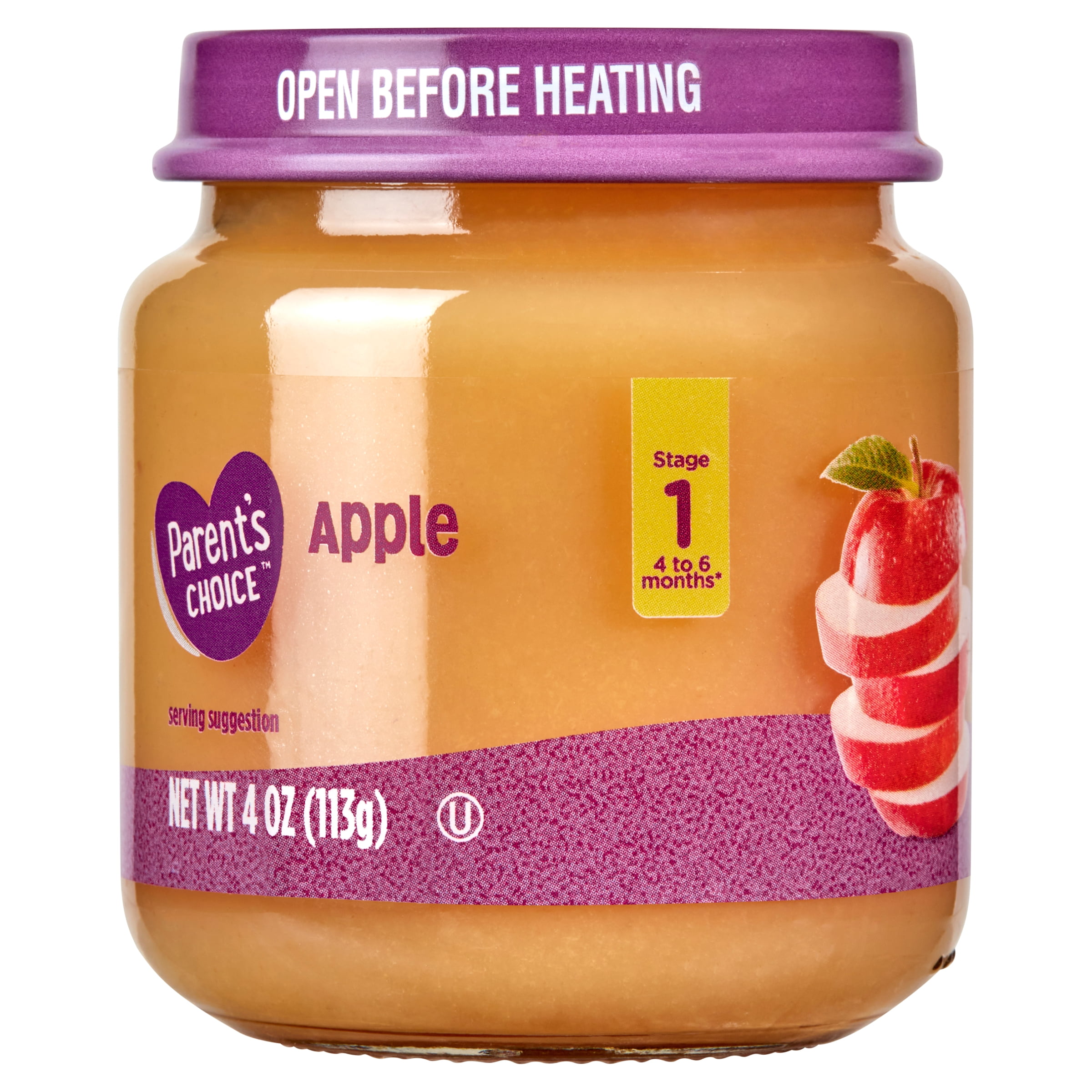 (10 pack) Parent's Choice Apple Stage 1 Baby Food, 4 oz