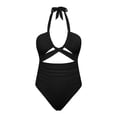 thumbnail image 4 of Sngxgn Women Swimsuit Solid Ribbed Monokini Swimwear Scoop Neck Low Back Bathing Suit(Black,M), 4 of 4
