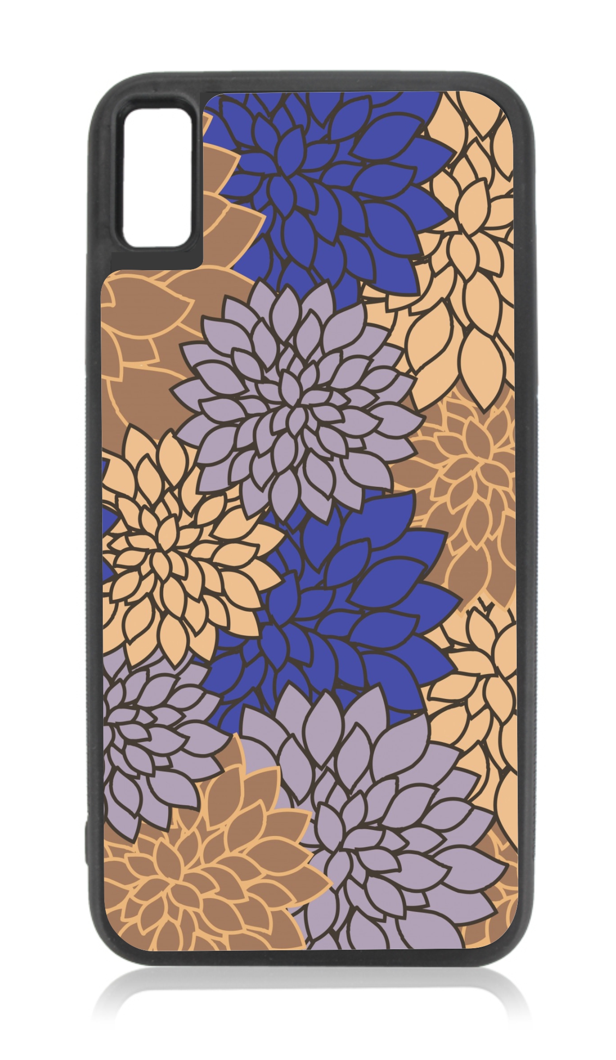 Vintage Style Flower Blossoms Floral Print Black Rubber Case for iPhone