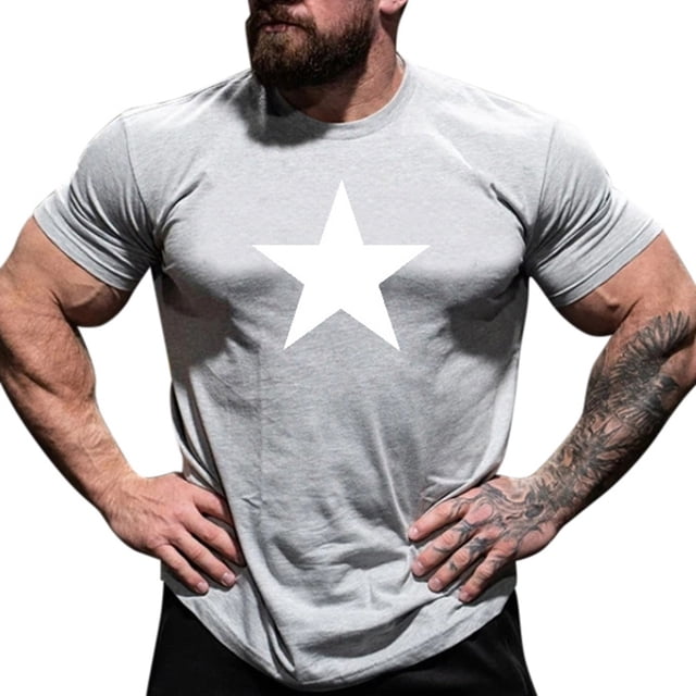TSADFHJI Débardeurs pour Hommes Pack Automne T-Shirt à Manches Courtes Col Rond Imprimé Étoile Mode Simple TG Gris Clair
