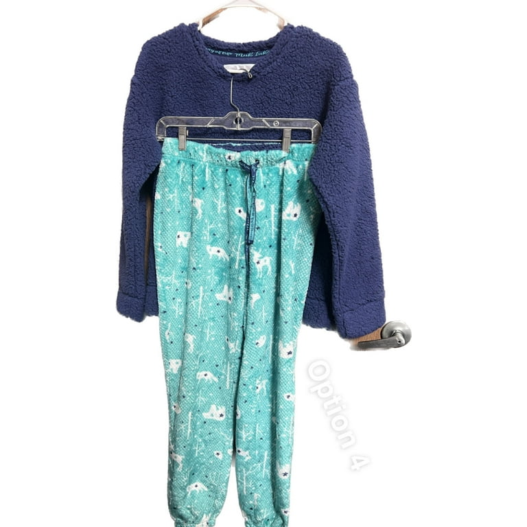 Muk luks faux sherpa top and fleece jogger pant pj set sale