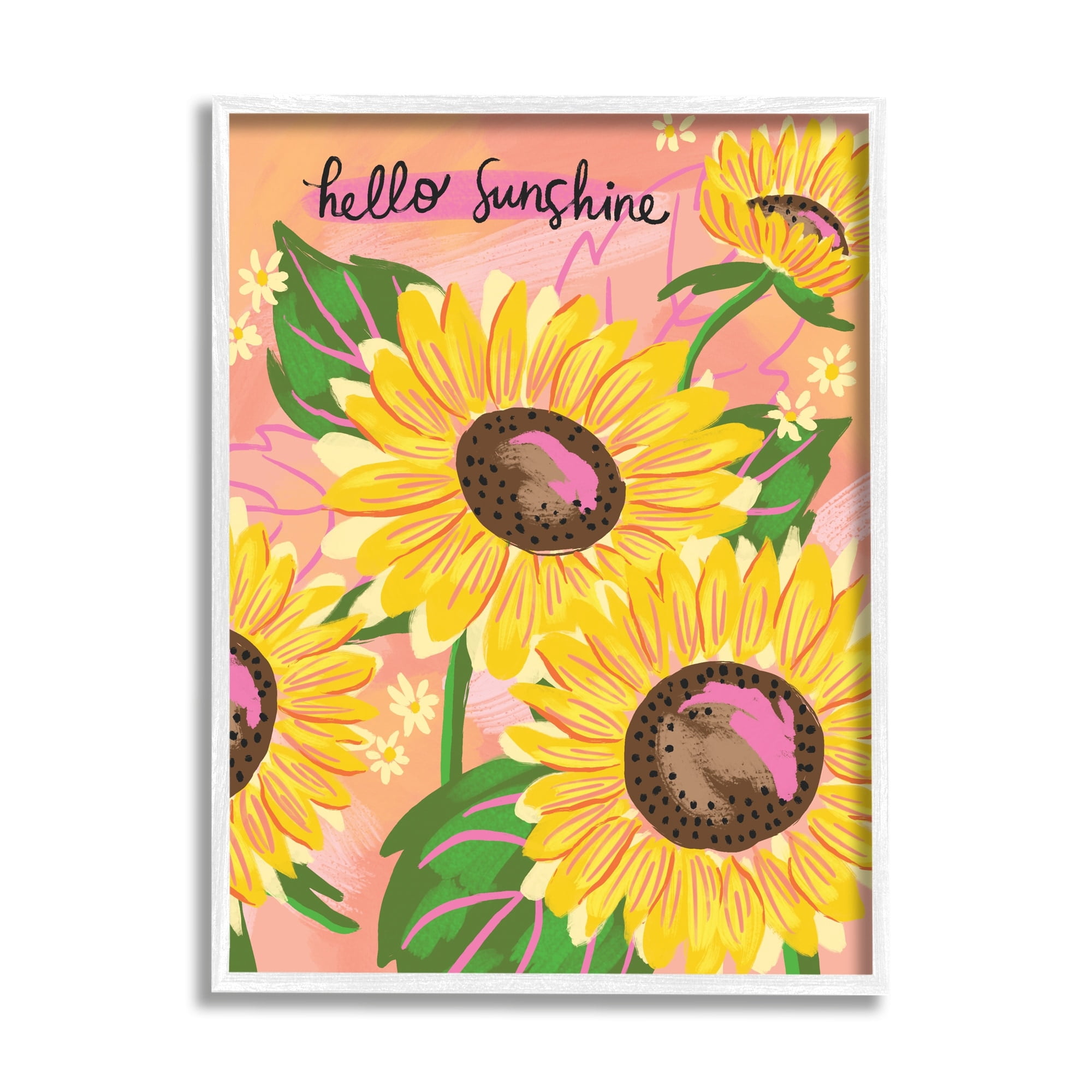 Stupell Industries Hello Sunshine Sentiment Blushing Yellow Sunflowers Small Daisies, 24 x 30, Design by Deborah Curiel