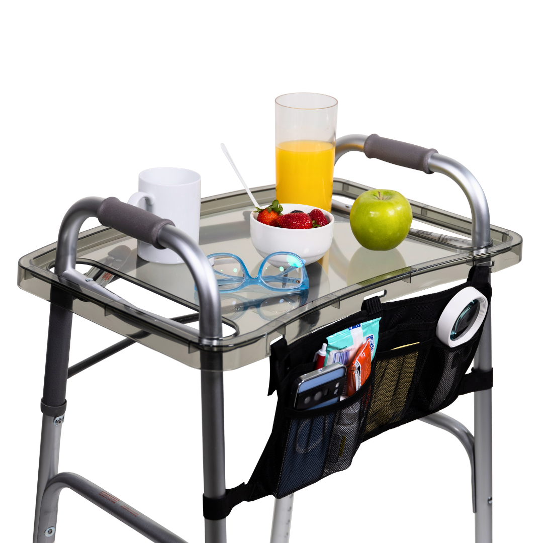 StrongArm Clearview Walker Tray – Adjustable Tray for Folding Walkers, Seniors, with Cup Holder, Food Tray, Walker Accessories, Tray Table for Standard Adult Walkers