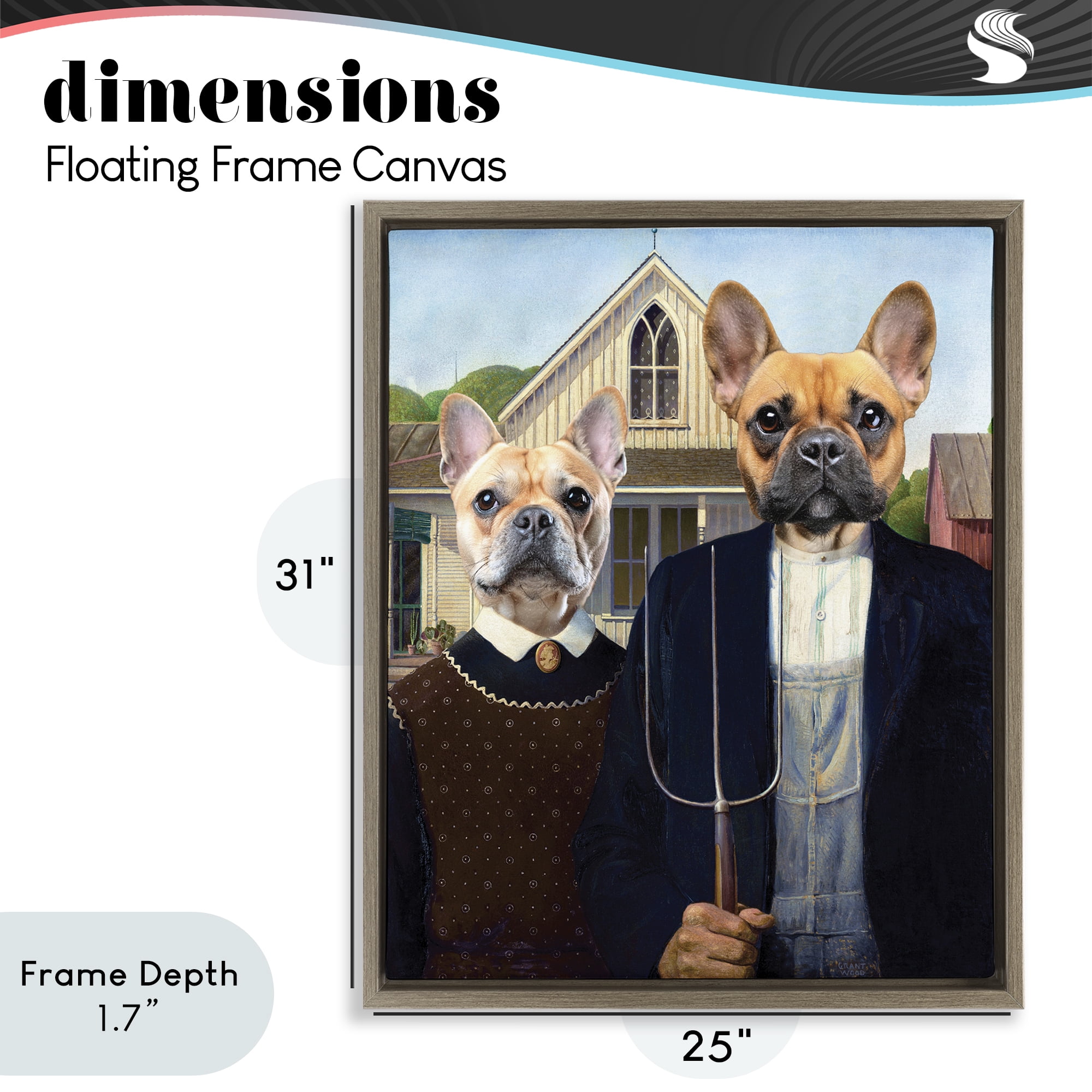 Stupell Industries French Bulldogs Iconic Farmers Brown Framed Floater Canvas Wall Art, design by Grotto Studios