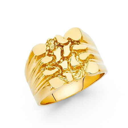 gold 14k solid nugget ring mens diamond yellow heavy cut 15mm textured genuine band dialog displays option button additional opens
