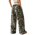 thumbnail image 3 of Pantalones harem informales elásticos de pierna ancha con cintura y estampado de camuflaje de hoja de arce for mujer, 3 of 5