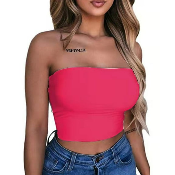 Tank Top for Woman's Chest Wrapped Solid Color Multi Color Strapless Off Shoulder Short Tight Top Tank Tops Hot Pink