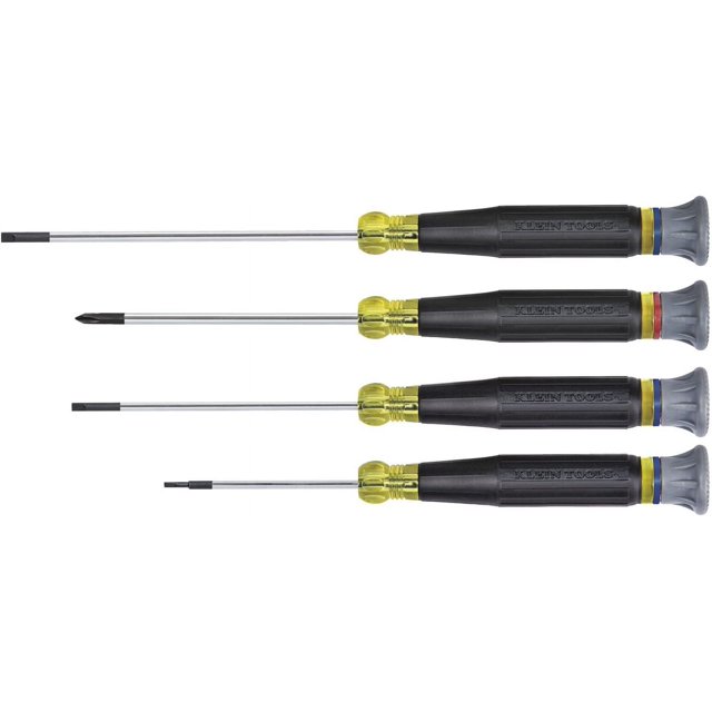 Juego de destornilladores electrónicos Klein Tools 85613 4 piezas con tapas giratorias y anillos codificados por colores negro