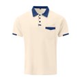 thumbnail image 5 of EHTMSAK Men's Polo Shirts Short Sleeve Henley Lapel Collar Shirts with Pocket Button Up Summer Golf T Shirts Business Fashion Big and Tall Casual Tops Beige M, 5 of 6