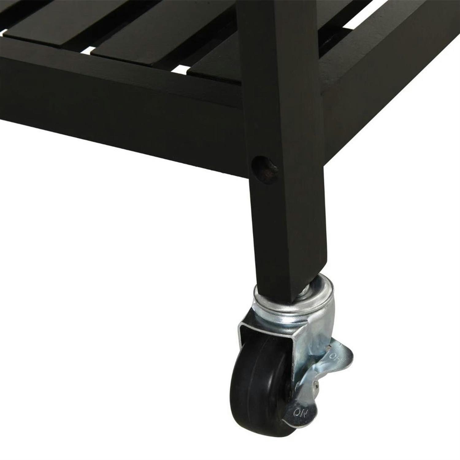 Demi Bonn 3-Tier Kitchen Island Cart on Wheels with Open Storage Shelves, Rolling Dining Room Serving Utility Carts Mobile Movable with Stainless Steel Top, Black