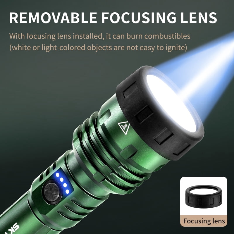 SKYFIRE 1500-Lumen Tactical Flashlight - 1500m Beam, Zoomable Focus, 5 Modes & USB-C Rechargeable. Essential for Camping, Hiking, Survival and Home Emergencies