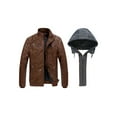 thumbnail image 7 of Wantdo Men's Faux Leather Coat with Hood Winter Motorcycle Jacket Brown(Thick)Size L, 7 of 7