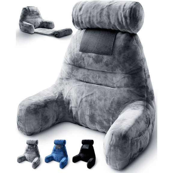 Extra Large Reading Pillow- Ergonomic Back Pillow for Bed  Rolling Mat Neck Support- with Shredded Memory Foam- Sitting Up in Bed, Couch or Floor