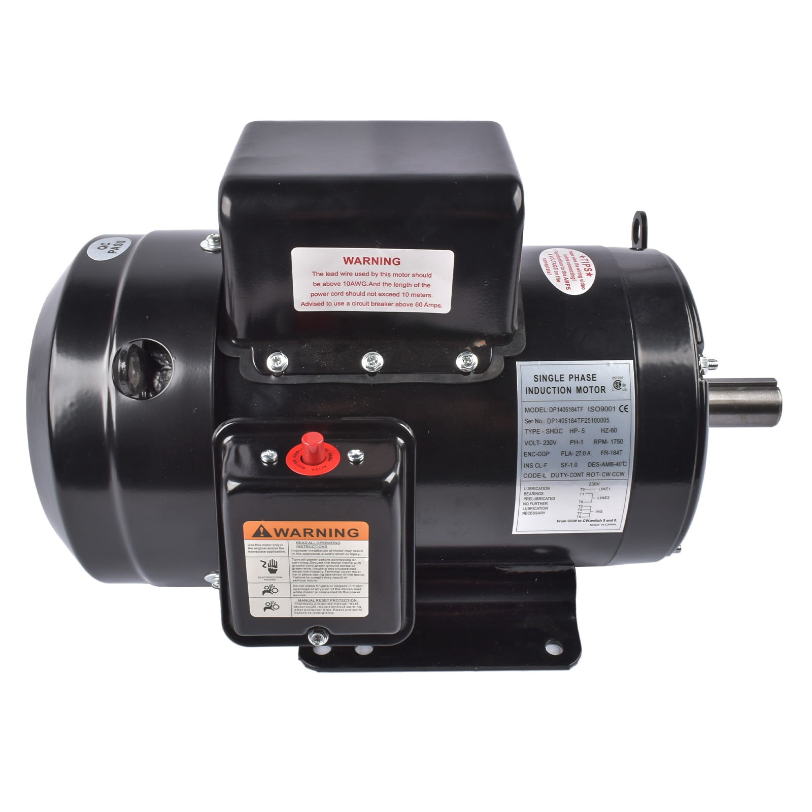 5 HP Single Phase Industrial Air Compressor Electric Motor 184T Frame 1725 RPM