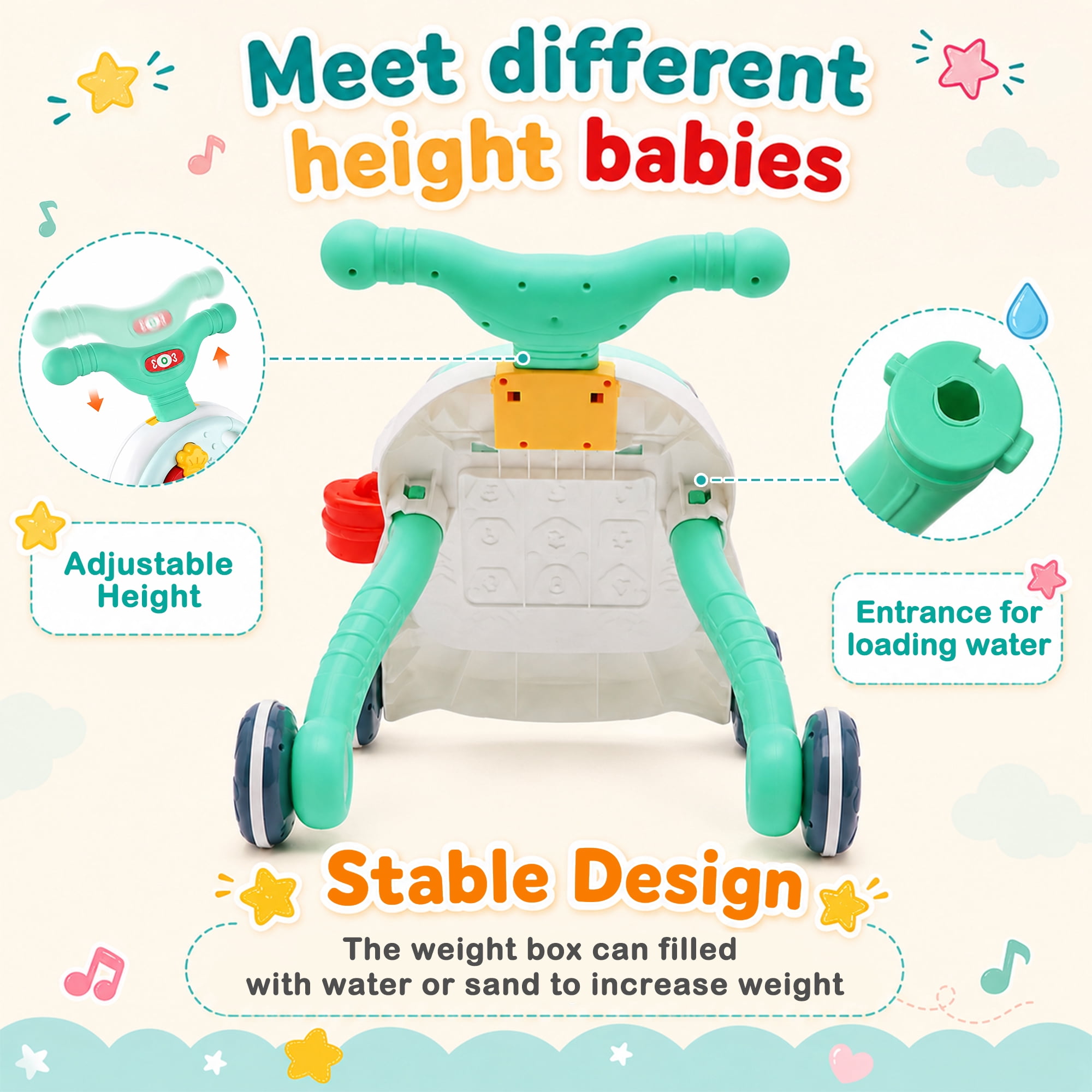 FVLOENG Baby Push Walkers Activity Table Center  3 in 1 Music Learning Walker Sit-to-Stand Toys ,Multifunctional Removable Play Panel,for 6-12 Months Early Educational Gift Infant Boys Girls