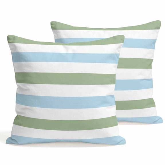 Throw Pillow Covers 18x18 Inch Set of 2 Sage Green Blue Decorative Pillows Cushion Case Soft Square Pillowcases Stripe Throw Pillows for Couch Sofa Bed Chair Home Decor