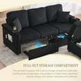 thumbnail image 4 of MOONMISS Corduroy Upholstered L-shaped Pull-Out Storage Sectional Sofa with Storage Ottoman,USB Charging,Cup Holder-Black, 4 of 8