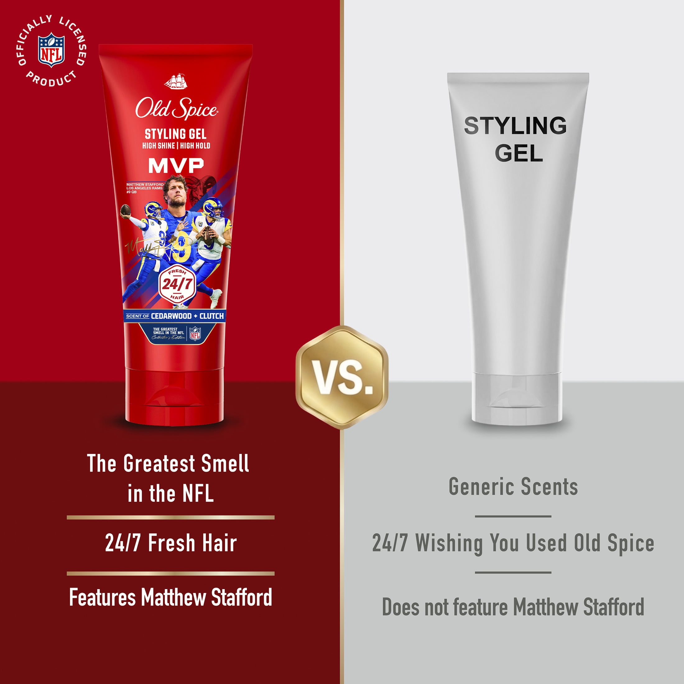 Old Spice MVP Mens Styling Hair Gel, High Hold, with Vitamin E & Biotin, NFL Collection, 6.7 fl oz