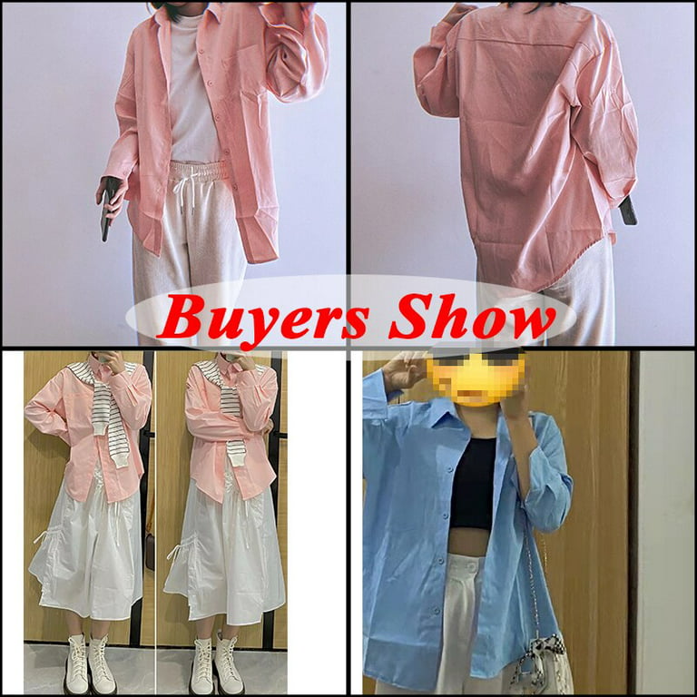 Danceemangoo Sping Autumn Long Sleeve Women Shirt Top Korean Style Lapel Pink Yellow Blouse Woman Pocket Loose Casual Shirts, Adult Unisex, Size: XL
