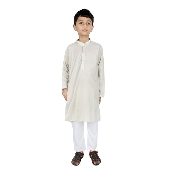 TRILOKI Kids Cotton Kurta Set for Boys Indian Traditional Ethnic Wear Off White