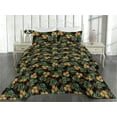 thumbnail image 2 of Ambesonne Dreamy Forest Quilted Bedspread Set 3 Pcs, Leafy Scene Jungle, Queen, Mustard Sea Green Coral, 2 of 4