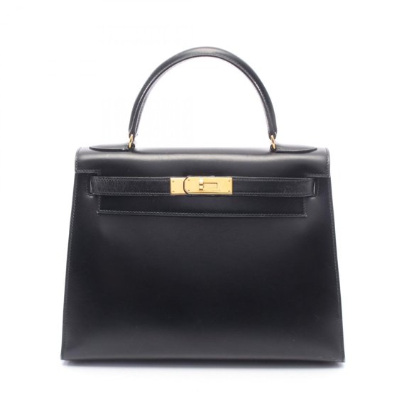 Pre-Owned Hermes Kelly 28, 2-way handbag, calfskin (box calf leather), black.