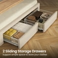 thumbnail image 6 of Greenstell Full Bed Frame with Storage Drawers, Upholstered Bed with LED Light and Linen Fabric Storage Headboard, Off White, 6 of 7