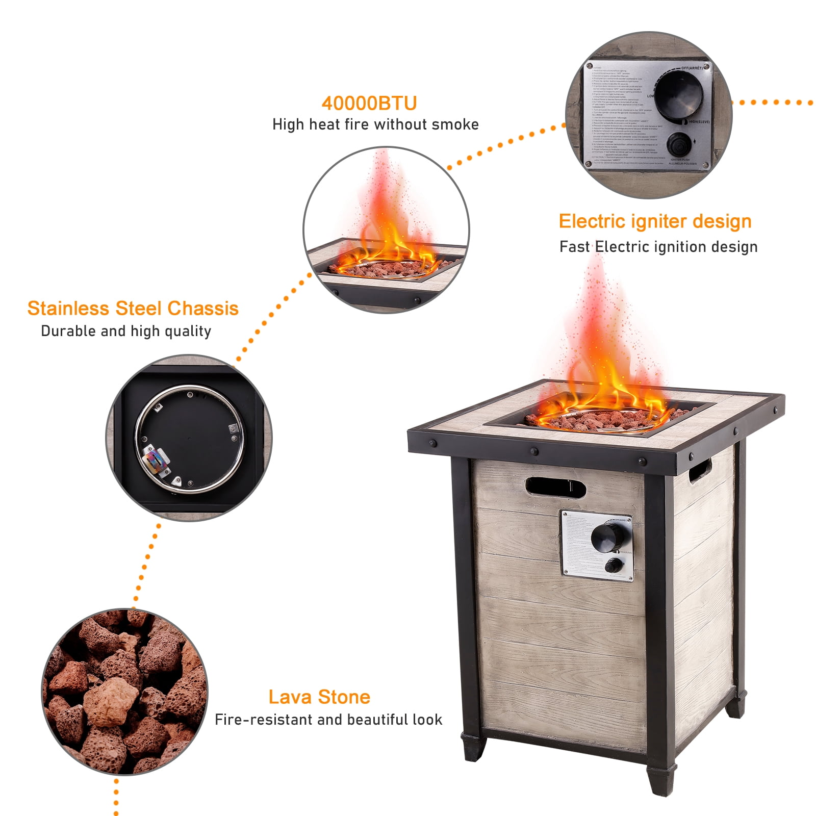 Buy 20 Outdoor Propane Fire Pit Table, 40,000 BTU Patio Gas Heater