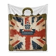 thumbnail image 1 of Union Jack Soft Flannel Fleece Throw Blanket, Vintage Travel Suitcase British Flag London Ribbon and Crown Image, Cozy Plush for Indoor and Outdoor Use, 50" x 60", Dark Blue Red Brown, by Ambesonne, 1 of 6