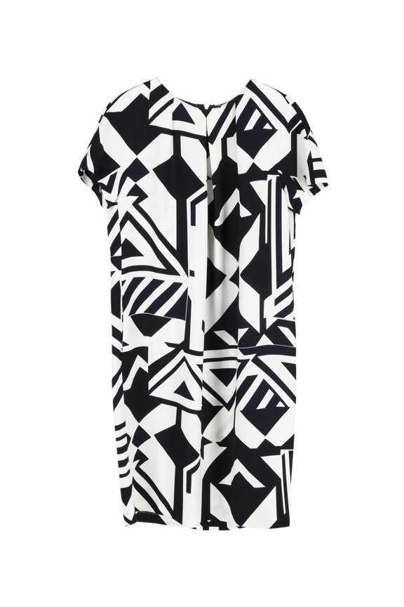 Pre-Owned Max Mara Geometric-Print Dress in Black and White Polyester