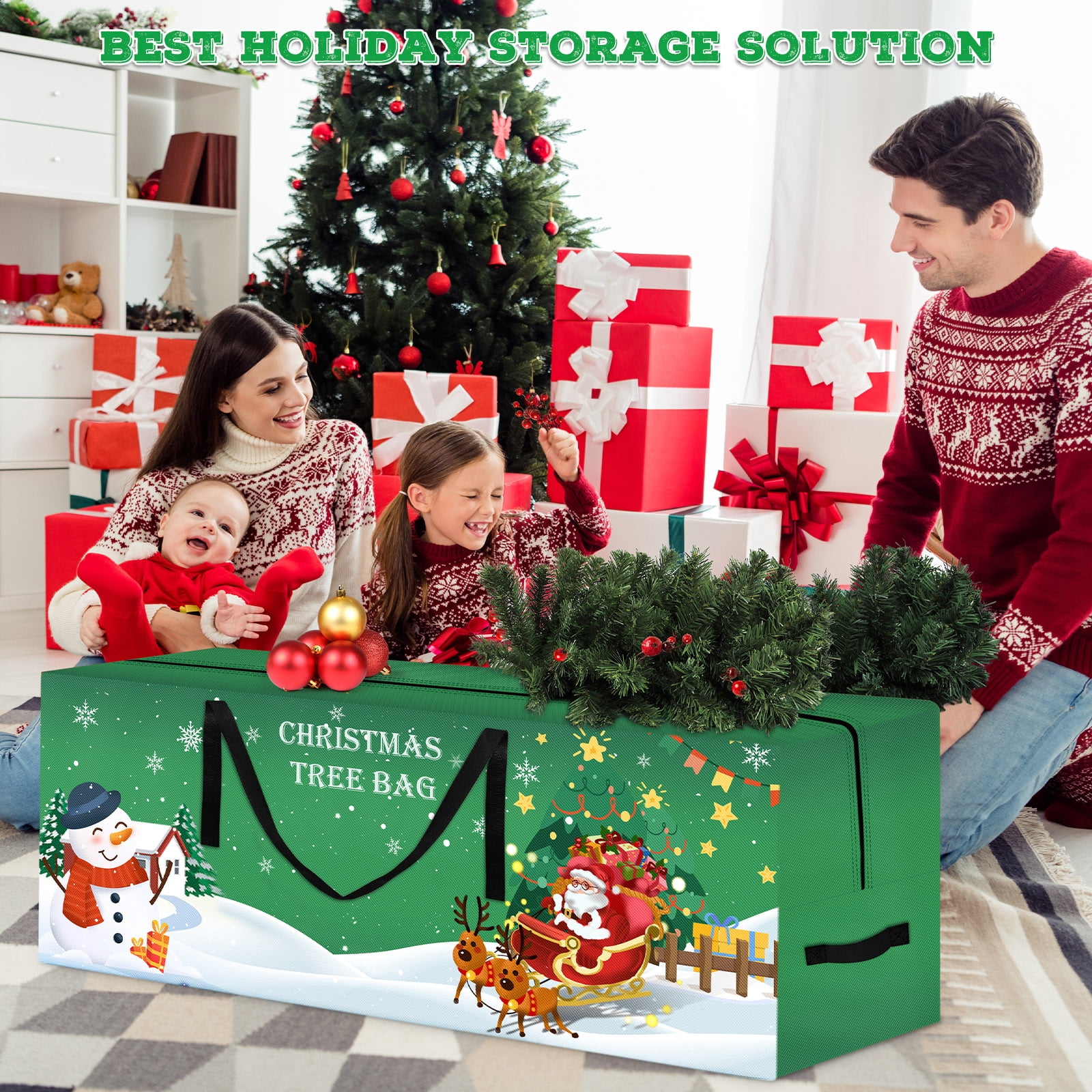 Christmas Tree Storage Bag 7.5 Ft Large Christmas Tree Bag with Reinforced Handles & Dual Zippers Wide Opening, Heavy Duty Oxford Fabric Xmas Ornament Storage Box Protects From Moisture, Dust