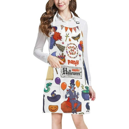 

ASHLEIGH Happy Halloween Adjustable Bib Apron with Pockets Apron for Cooking Baking Gardening