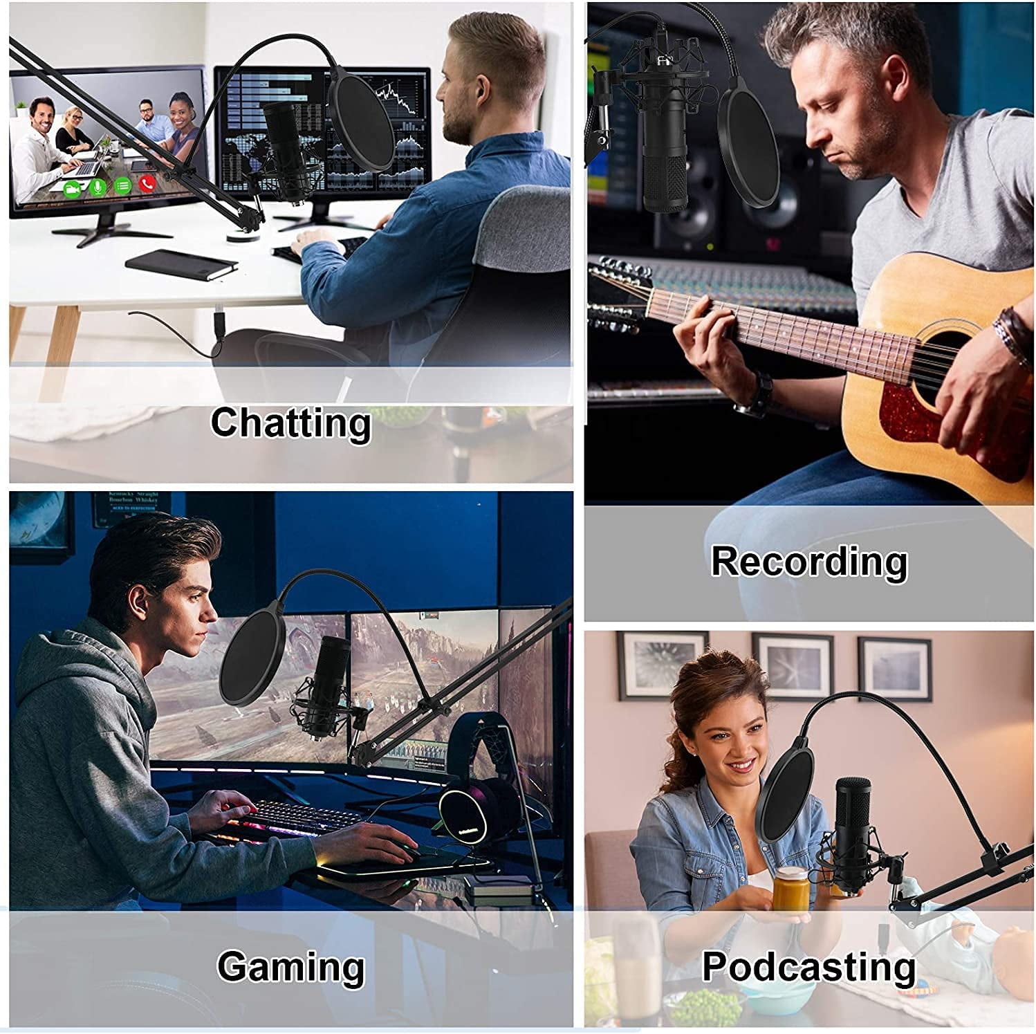 Feur USB Microphone, 192KHZ/24Bit Plug & Play PC Computer Podcast Condenser Cardioid Metal Mic Kit with Professional Sound Chipset for Recording, Gaming, Singing, Youtube (FU-CM34USB)