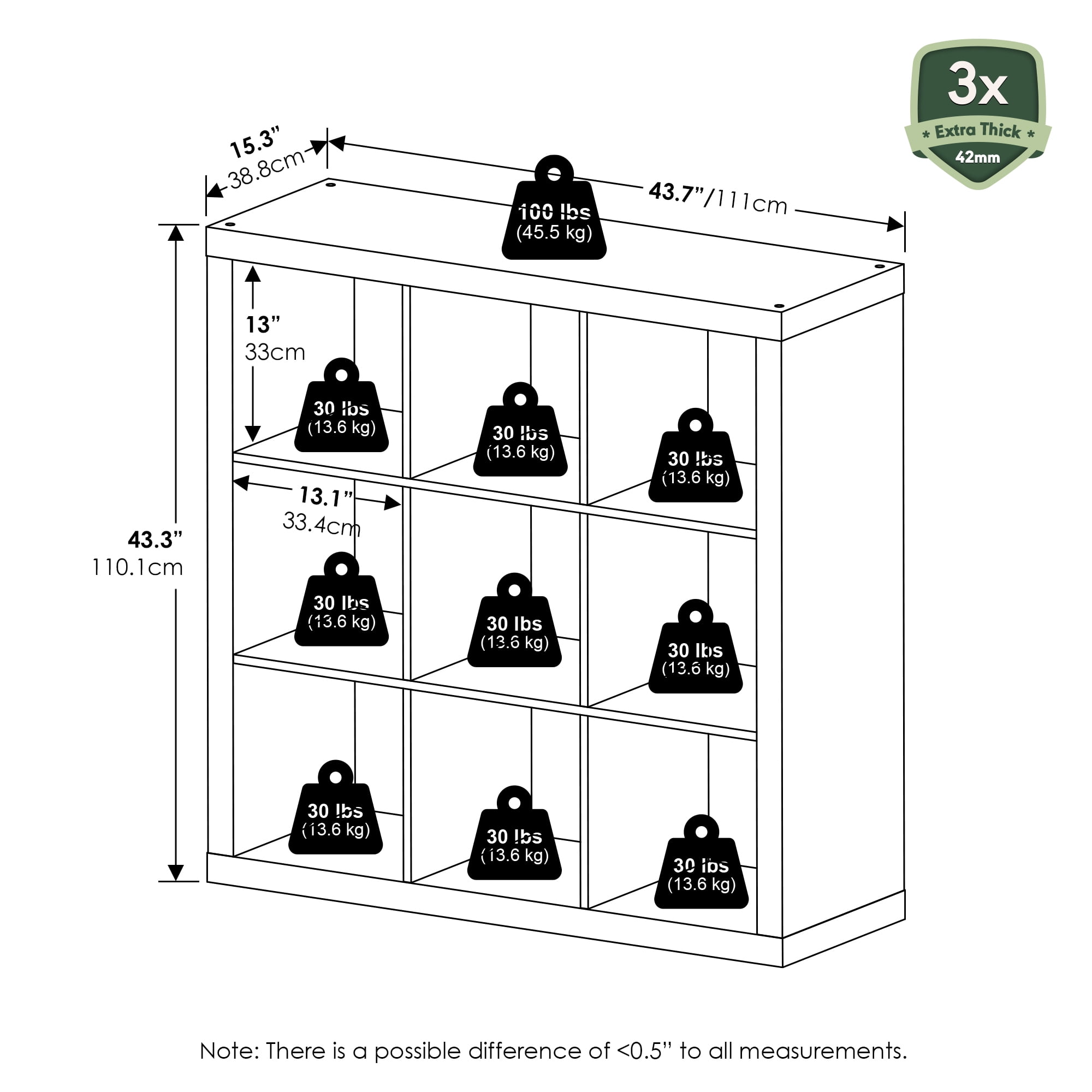 Furinno Cubicle Extra Thick Frame Decorative Cube Storage Organizer, 9-Cube, White