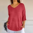 thumbnail image 6 of Jewelreauty Elbow Length Knit Tops for Women Casual V Neck Plus Size Tunic Tees Summer Half Sleeve Solid Color Shirts (5XL, Red), 6 of 9